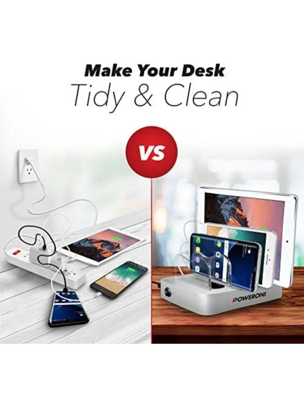 Fast Charging Dock Station for 4 Devices - Multi USB Charger for iPad, iPhone
